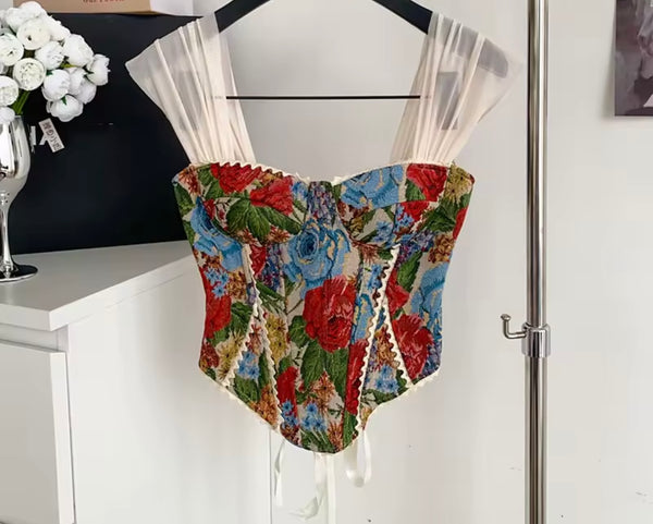 Women Fashion Floral Sleeveless Corset Top