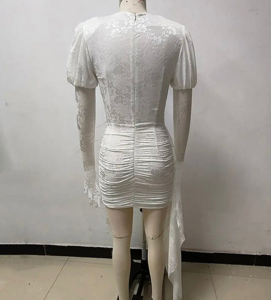Women Sexy Printed Solid Color Glove Full Sleeve Cut Out Dress