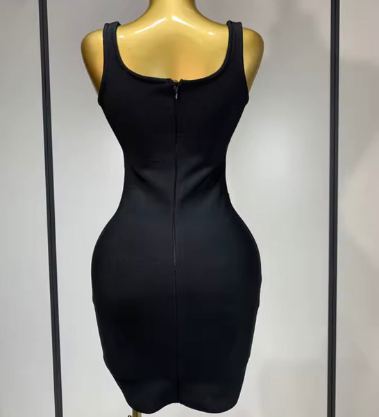 Women Black Sexy Sleeveless Mirror Back Zipper Dress