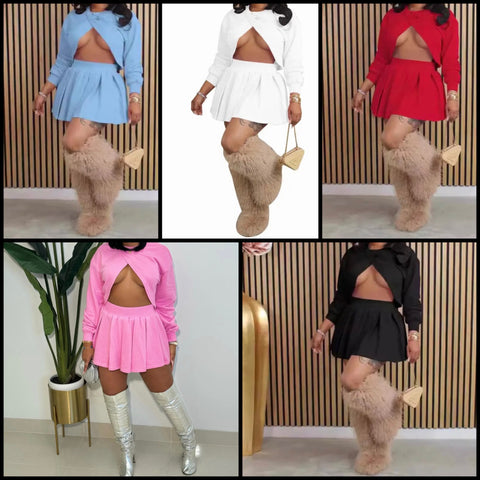 Women Sexy Fashion Asymmetrical Full Sleeve Two Piece Skirt Set