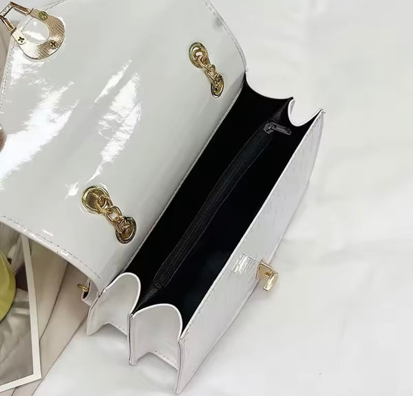 Women Fashion Faux Leather Metal Chain Handbag Purse