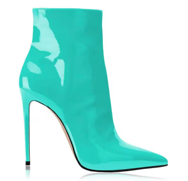 Women Color Fashion Patent Leather High Heel Ankle Boots