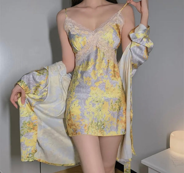 Women Sexy Printed Nightgown Lingerie Set