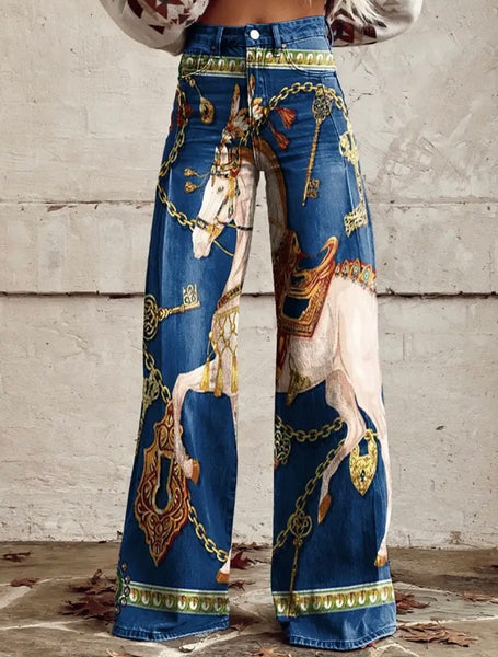 Women Color Printed Fashion Wide Leg Pants