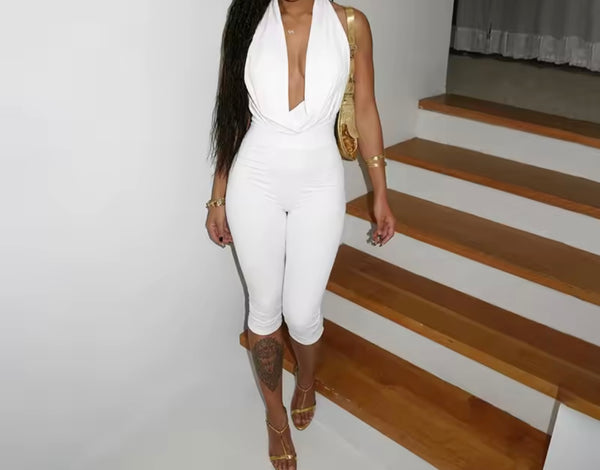 Women Sexy Fashion Halter Sleeveless Open Back Romper