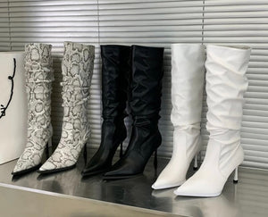 Women Pointed Toe Fashion Ruched Boots