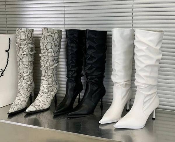 Women Pointed Toe Fashion Ruched Boots