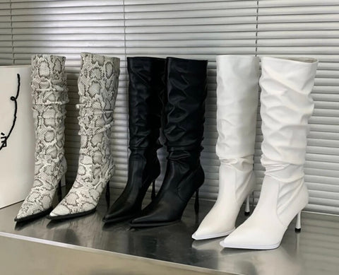 Women Pointed Toe Fashion Ruched Boots