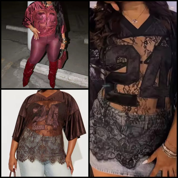 Women Fashion Number Lace Short Sleeve Jersey Top