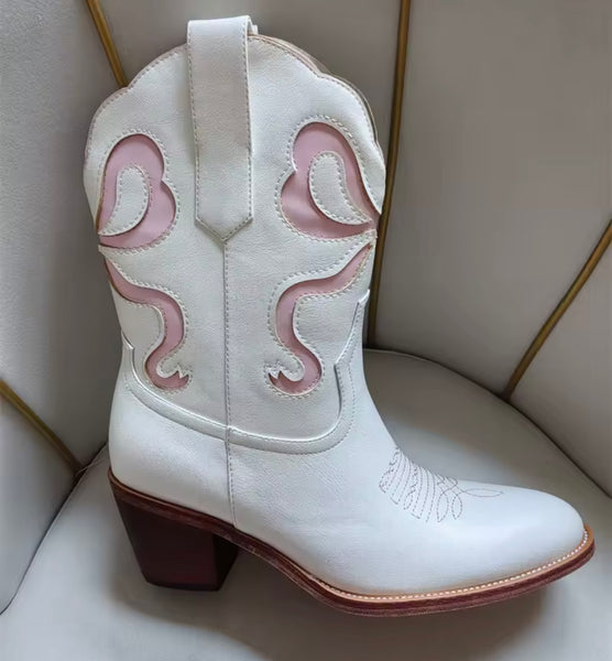 Women Fashion Color Patchwork Ankle Western Boots