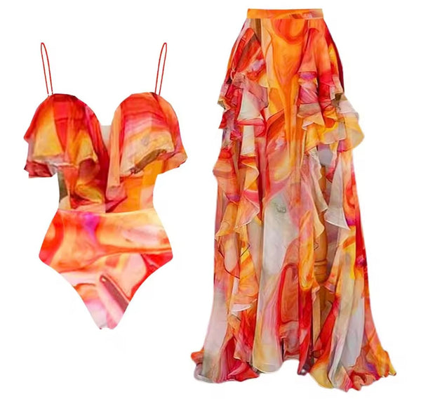 Women Sexy Colorful Ruffled Sweatsuit Cover Up Set