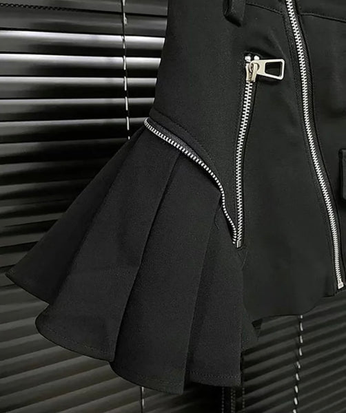 Women Sexy Fashion Zipper Pleated Asymmetrical Skirt