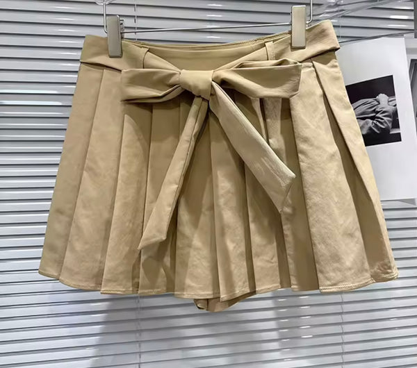 Women Fashion Khaki Draped Full Sleeve Two Piece Pleated Skirt Set