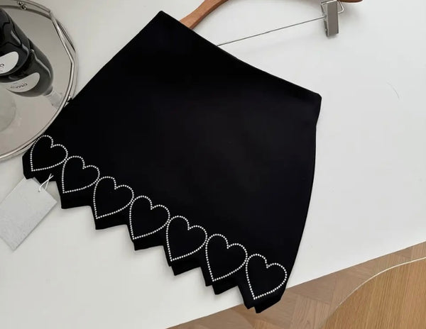 Women Sexy Black Bling Heart Skirt