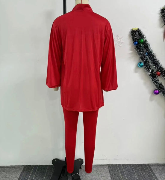 Women Fashion Solid Color Full Sleeve Tunic Top Two Piece Pant Set