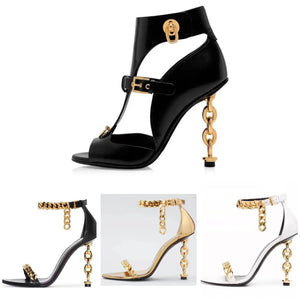 Women Open Toe Gold Heel Fashion Chain Sandals