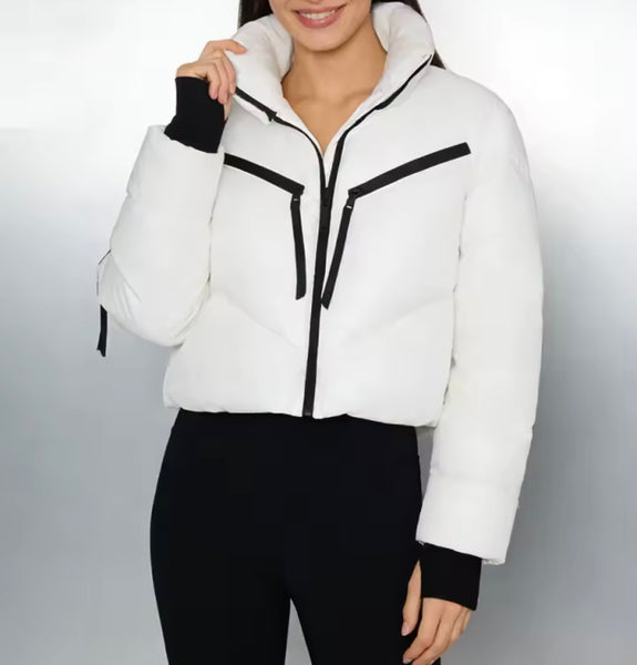 Women Fashion Zipper Puff Short Jacket