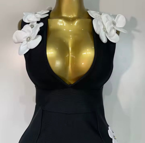 Women Sexy Sleeveless 3D Floral Pink Dress