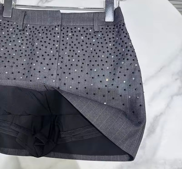 Women Sexy Fashion Gray Rhinestone Patchwork Skirt