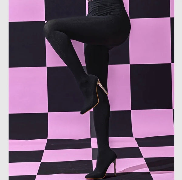 Women Fashion Black High Heel Pants Boots