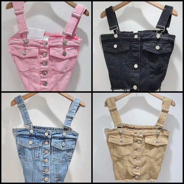 Women Color Fashion Button Up Denim Vest Top