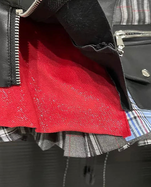 Women Sexy Fashion Faux Leather Plaid Pleated Short Skirt
