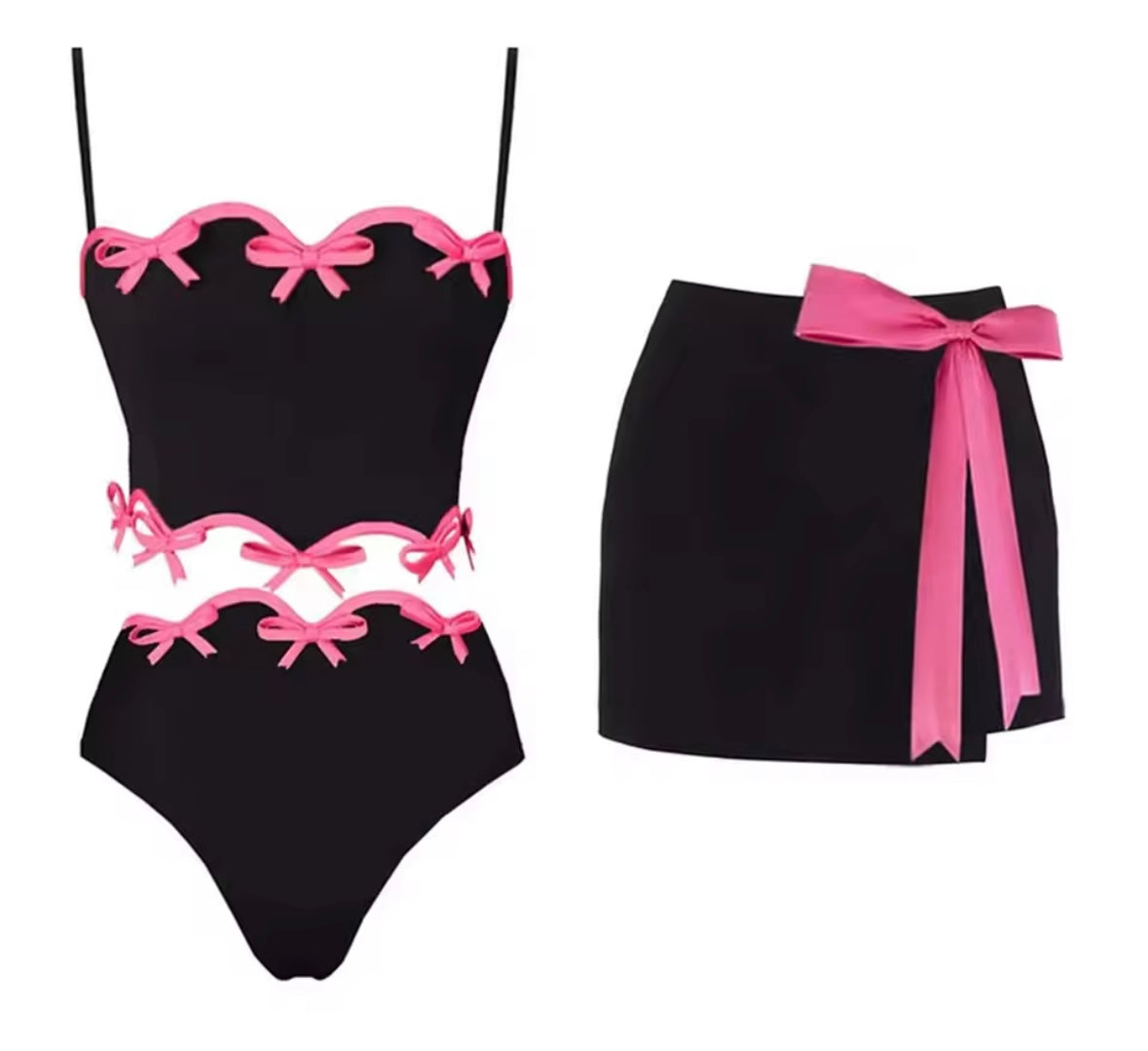 Women Sexy Color Patchwork Bow Bikini/Swimsuit Cover Up Set