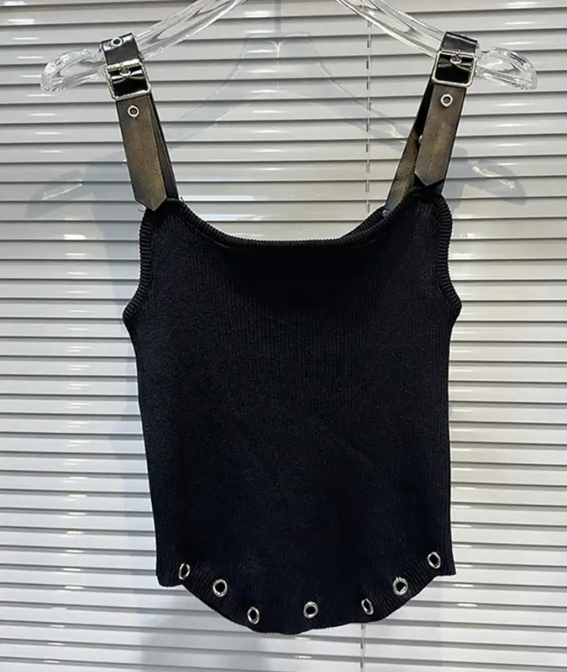 Women Ribbed Fashion Rivet Sleeveless Top