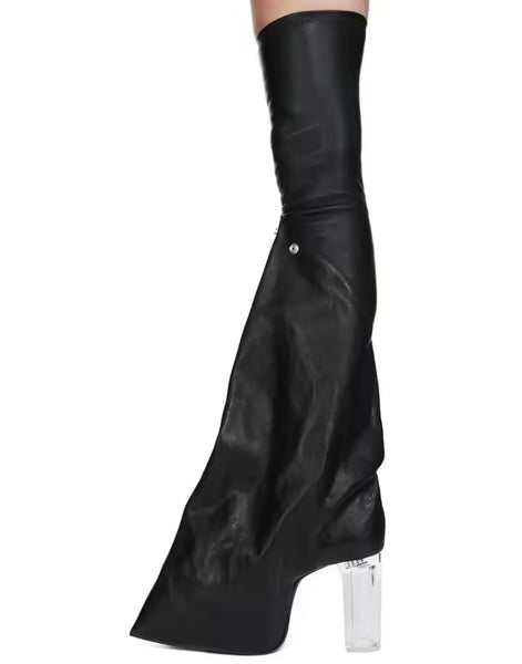 Women Fashion Thigh High Faux Leather Transparent Heel Boots