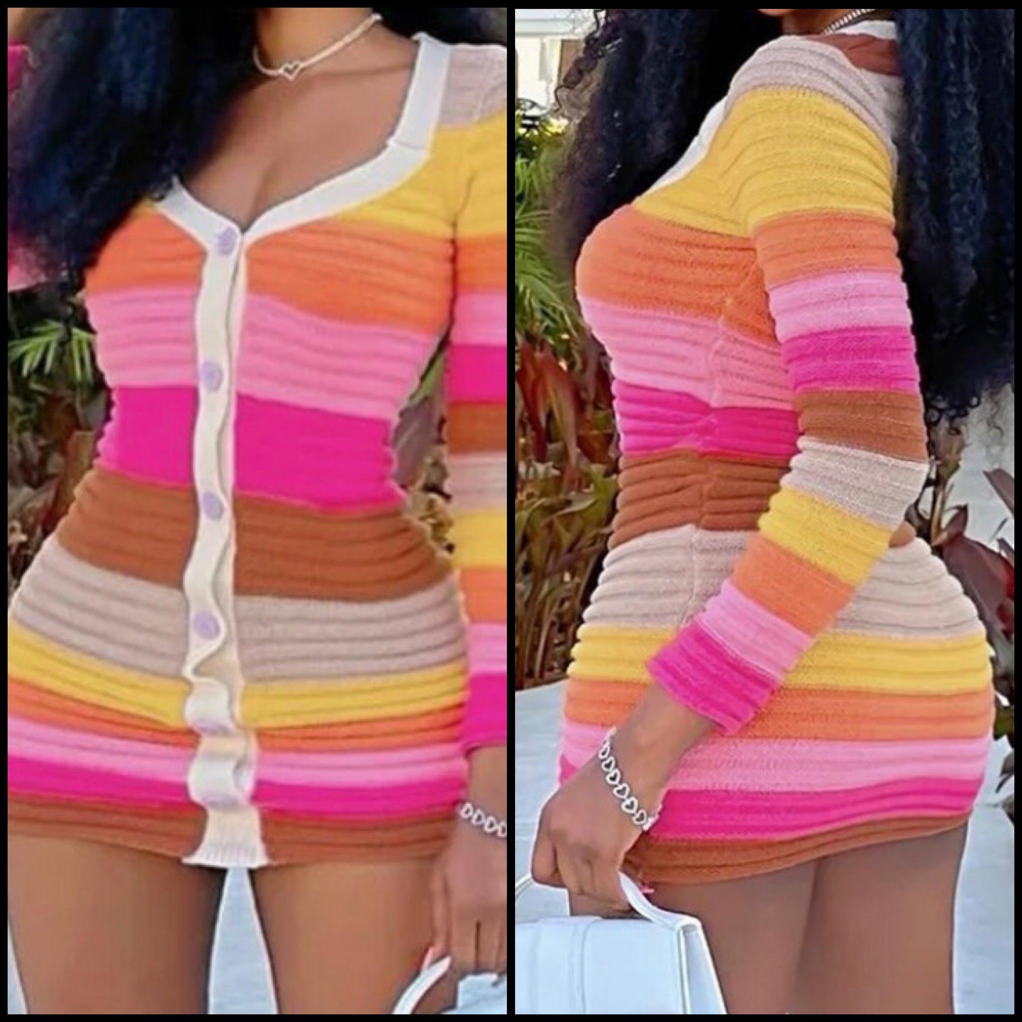 Women Sexy Fashion Colorful Striped Button Up Full Sleeve Dress