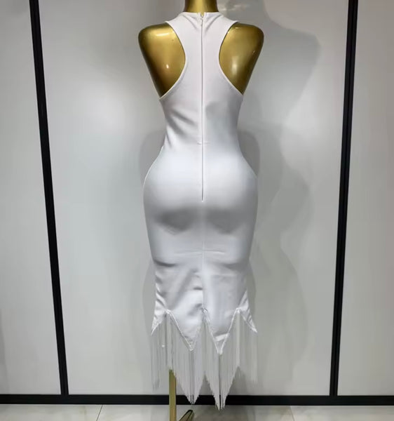 Women Sexy Sleeveless Fringe Tassel Maxi Dress