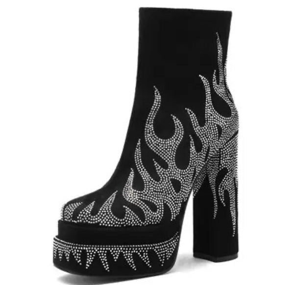 Women Platform Bling Patchwork Fashion Ankle Boots