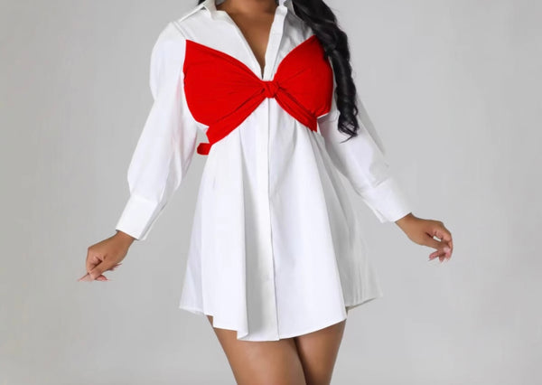 Women Fashion Button Up Bow Full Sleeve Top