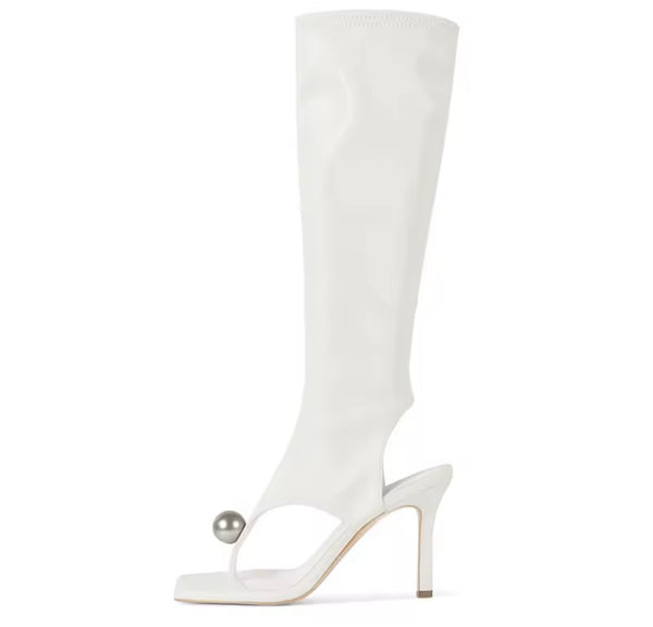 Women Fashion Metal Ball Open Toe Knee High Boots