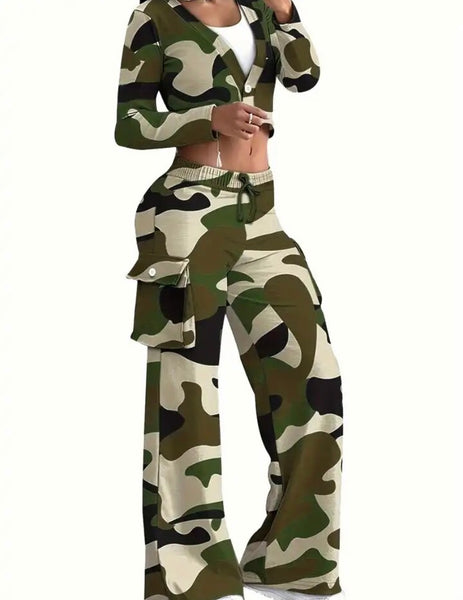 Women Color Camouflage Fashion Tracksuit Two Piece Pant Set