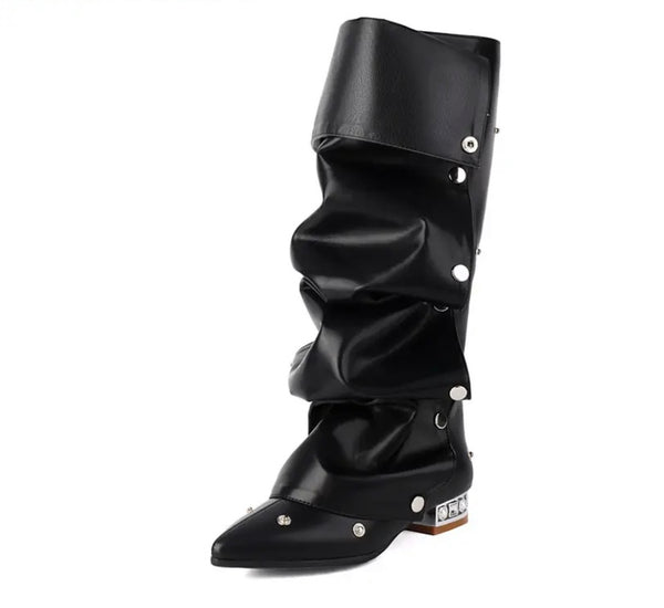 Women Fashion Flat Button Knee High Boots