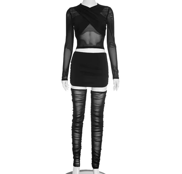 Women Sexy Full Sleeve Three Piece Skirt Set