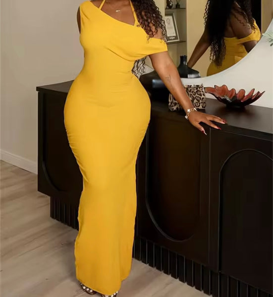 Women Sexy Solid Color Halter Sleeveless Maxi Dress