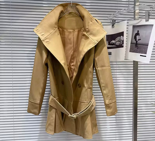 Women Fashion Button Up Ruffled Trench Jacket