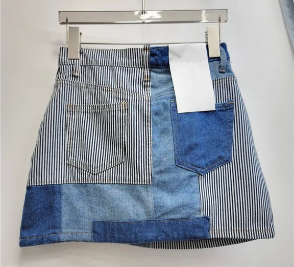 Women Sexy Fashion Color Patchwork Denim Skirt