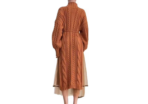 Women Turtleneck Full Sleeve Knitted Sweater Maxi Dress