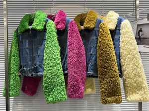 Women Fashion Zip Up Buckled Denim Patchwork Jacket
