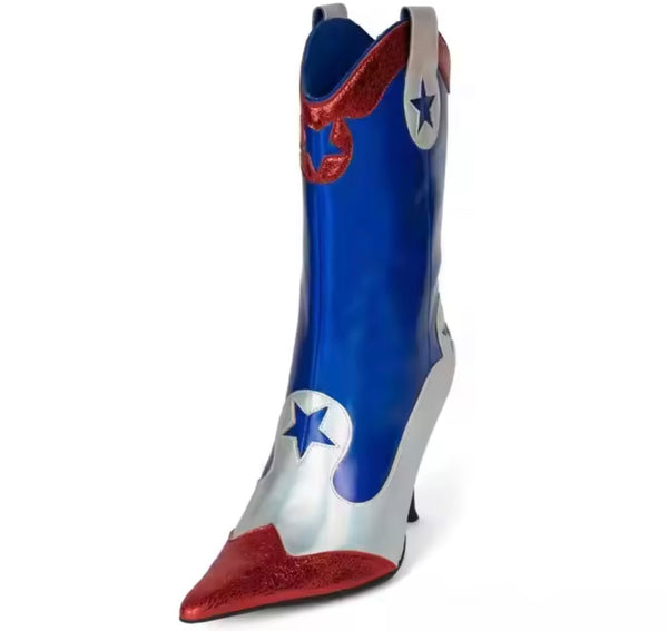 Women Fashion Color Patchwork Star High Heel Ankle Boots