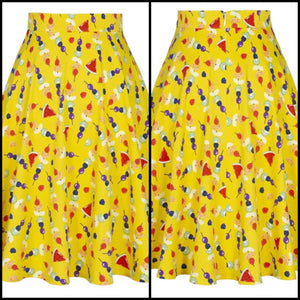 Women Yellow Fashion Fruit Print Pleated Skirt