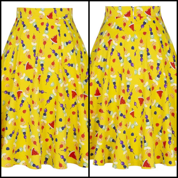 Women Yellow Fashion Fruit Print Pleated Skirt