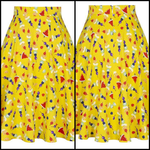 Women Yellow Fashion Fruit Print Pleated Skirt