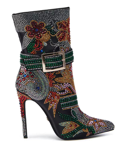 Women Fashion Buckled Colorful Bling High Heel Ankle Boots