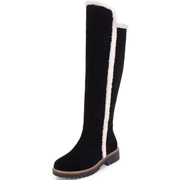 Women Wool Patchwork Fashion Flat Suede Knee High Boots