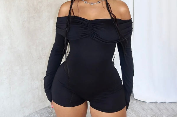 Women Sexy Solid Color Off The Shoulder Full Sleeve Romper