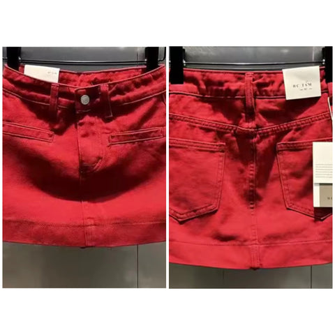 Women Red Fashion Denim Skirt